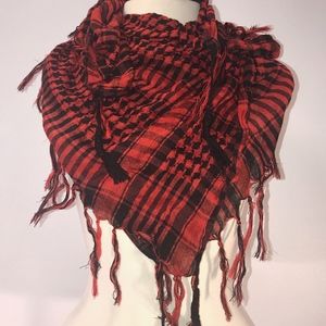 Black and Red checked scarf with fringe